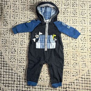 Vintage Disney Store Baby Mickey Mouse Embroidered Hoodie Jumpsuit 6-9 Months